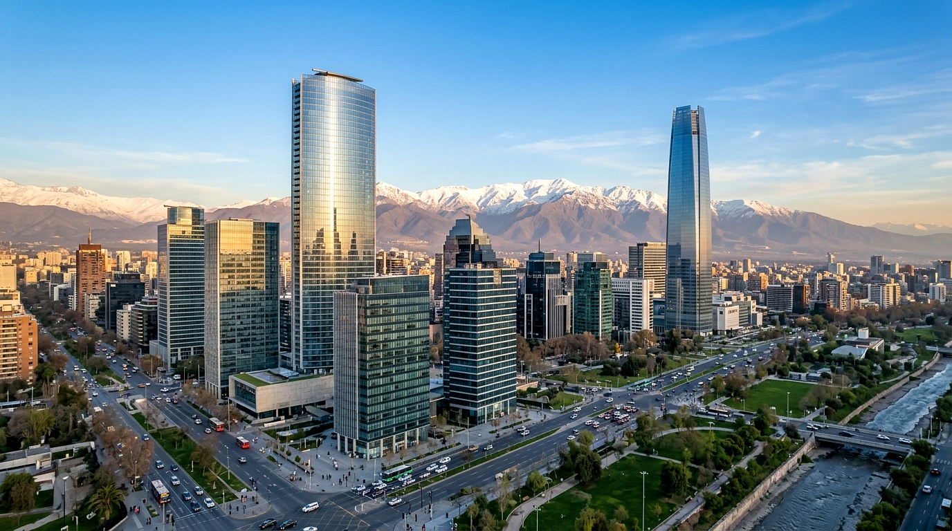 Centro Financiero Santiago de Chile y Cordillera de los Andes